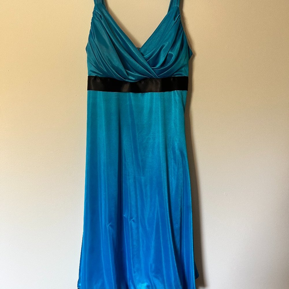 Medium Blue Majora Formal Dress with Black Lace